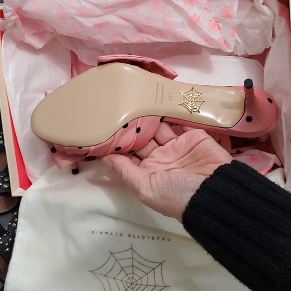 NIB 38.5 and 40 Charlotte Olympia satin polka dot bow mules - Picture 3 of 6